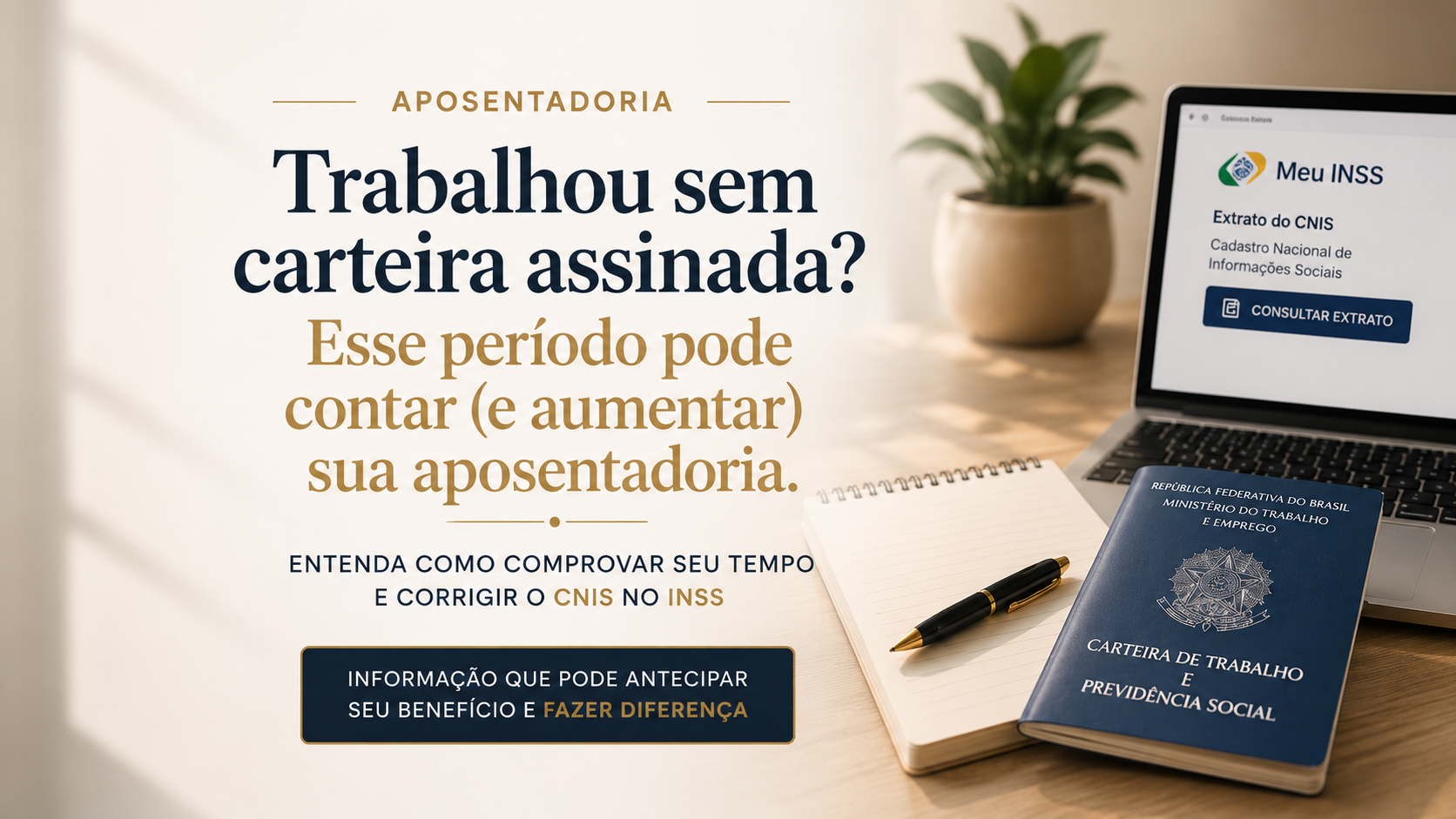 Trabalho sem carteira assinada pode contar para aposentadoria no INSS